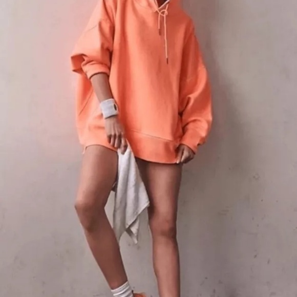 Free People Sprint To The Finish Hoodie Rib Hem Pockets Slouchy Hot Watermelon - Picture 2 of 7